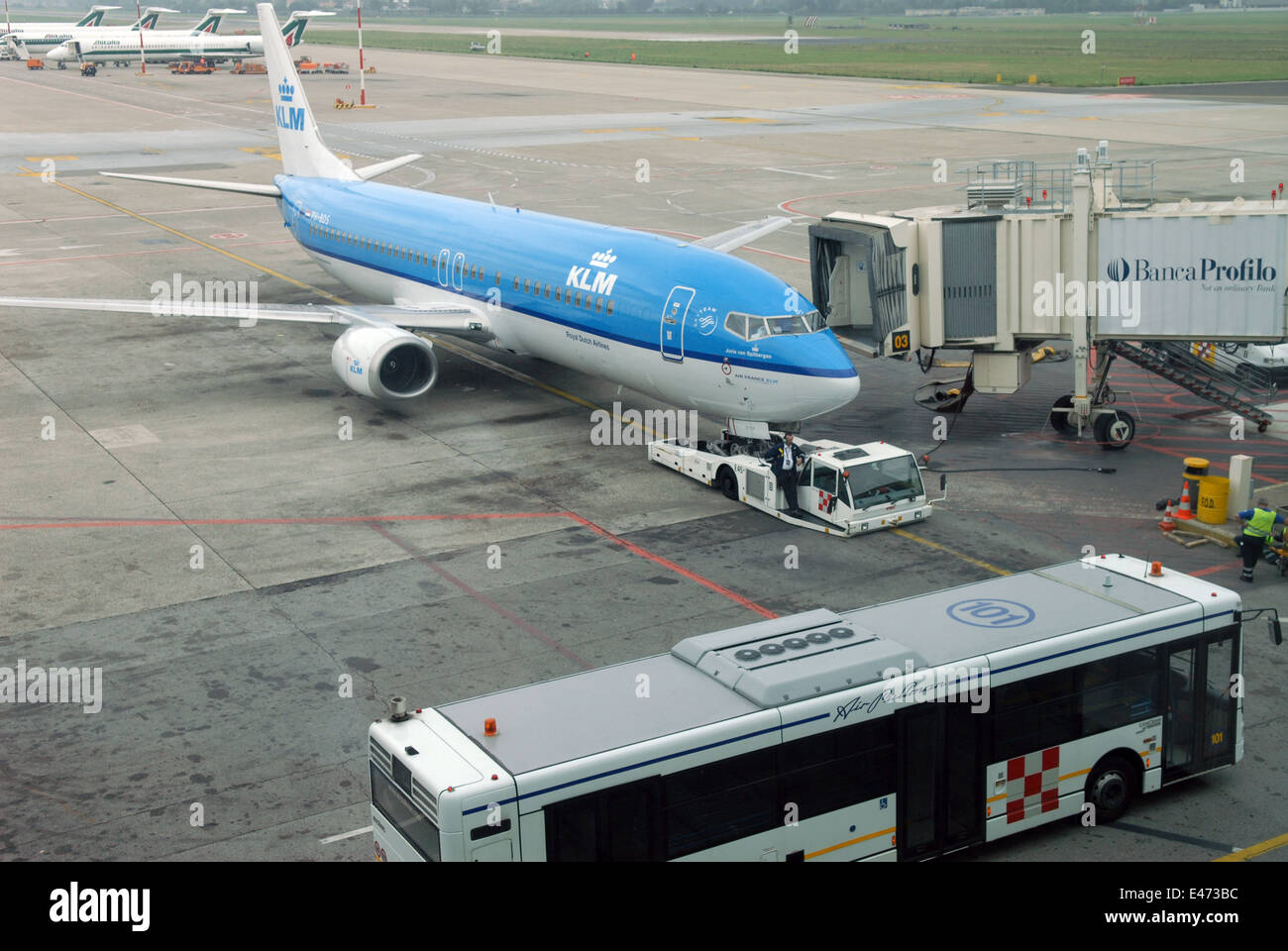 airport of Milan Linate (Italy), KLM airliner Stock Photo