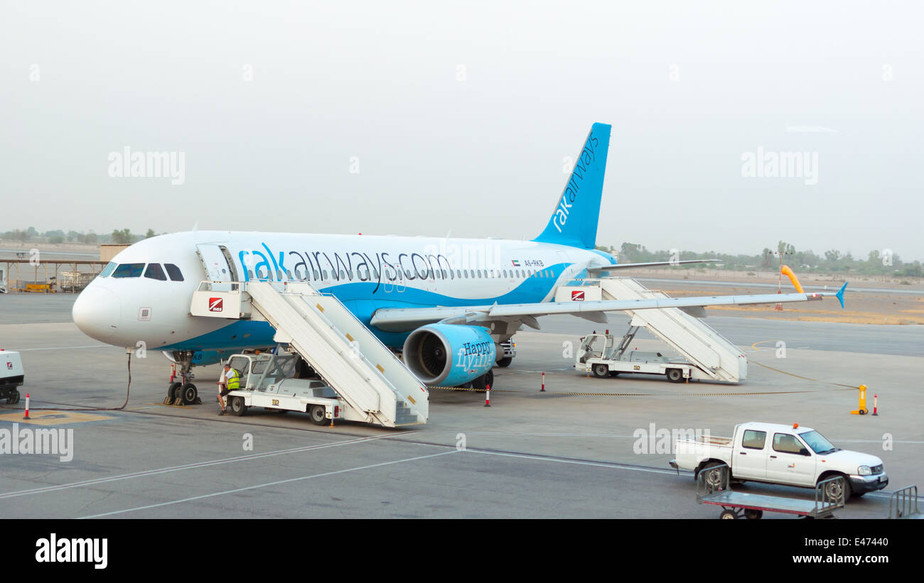 Ras al-Khaimah RAK airways plane on tarmac, UAE Stock Photo
