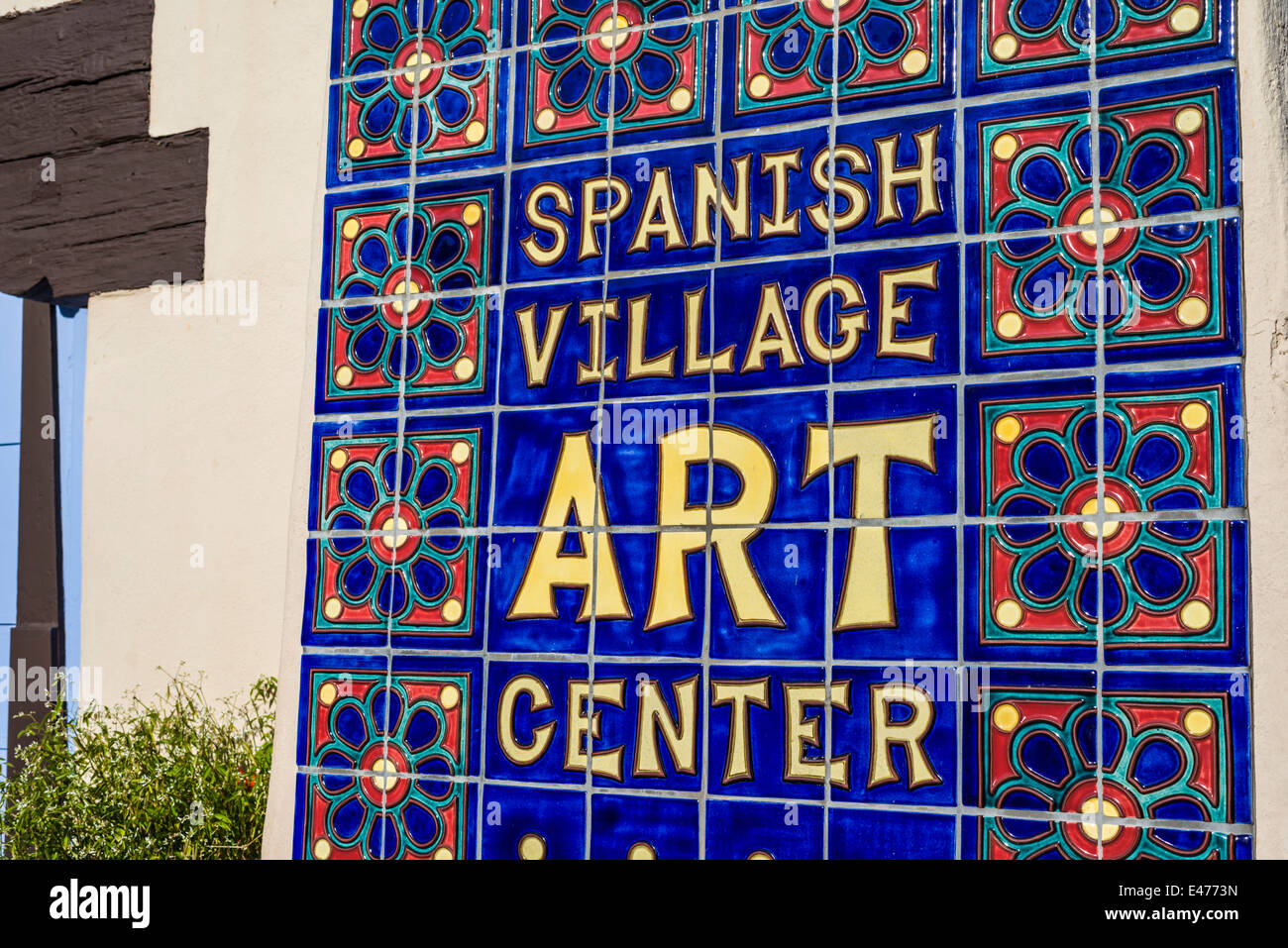 Spanish Village Art Center sign. Balboa Park, San Diego, California, United States. Stock Photo