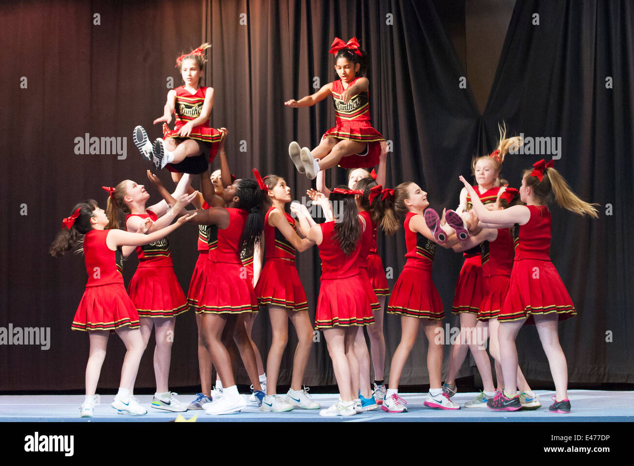 North West London junior cheer leading competition 2014 The Panthers team in acrobatic formation