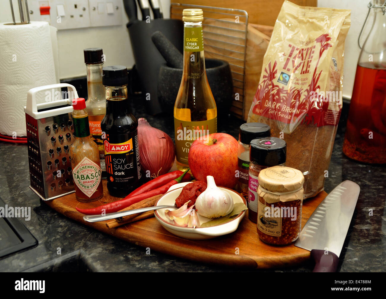 Ingredients to make barbecue sauce Stock Photo Alamy