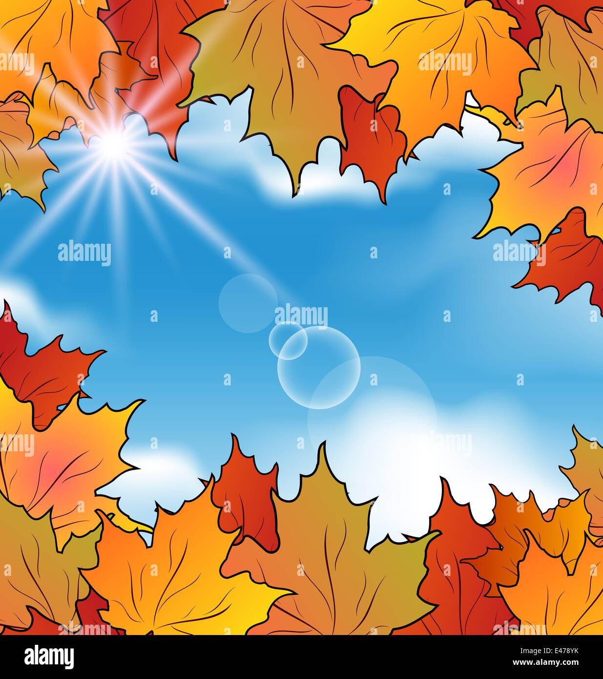 Illustration autumn leaves maple, sky, clouds Stock Photo - Alamy