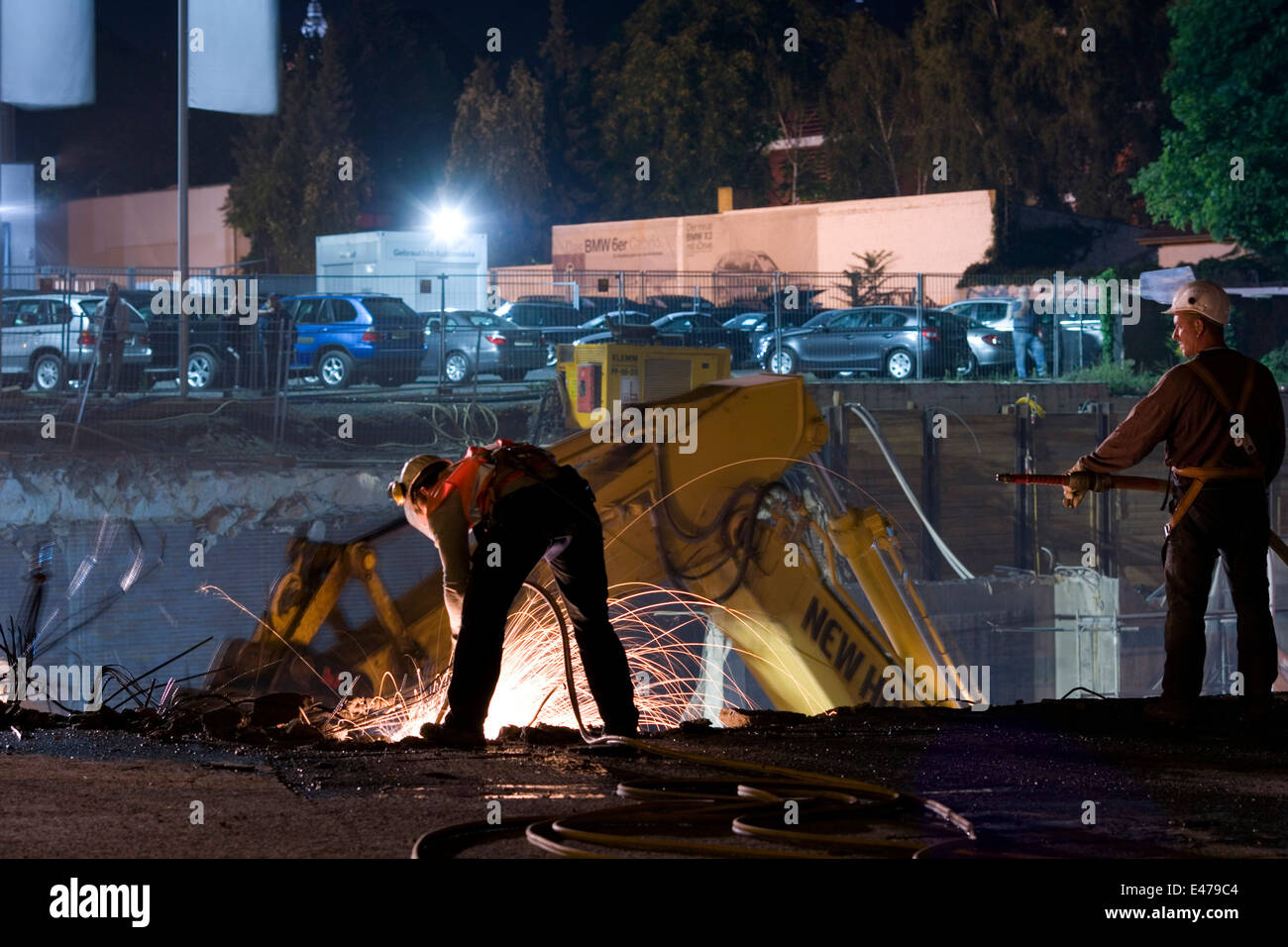 Construction work at night Stock Photo Alamy
