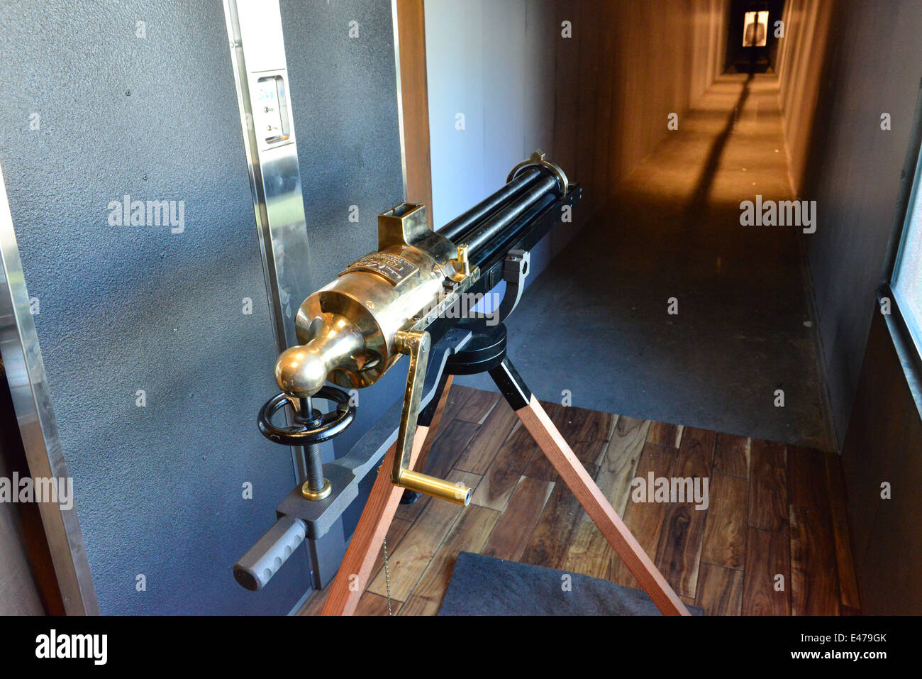 Gatling gun replica at a shooting range in Las Vegas. Stock Photo