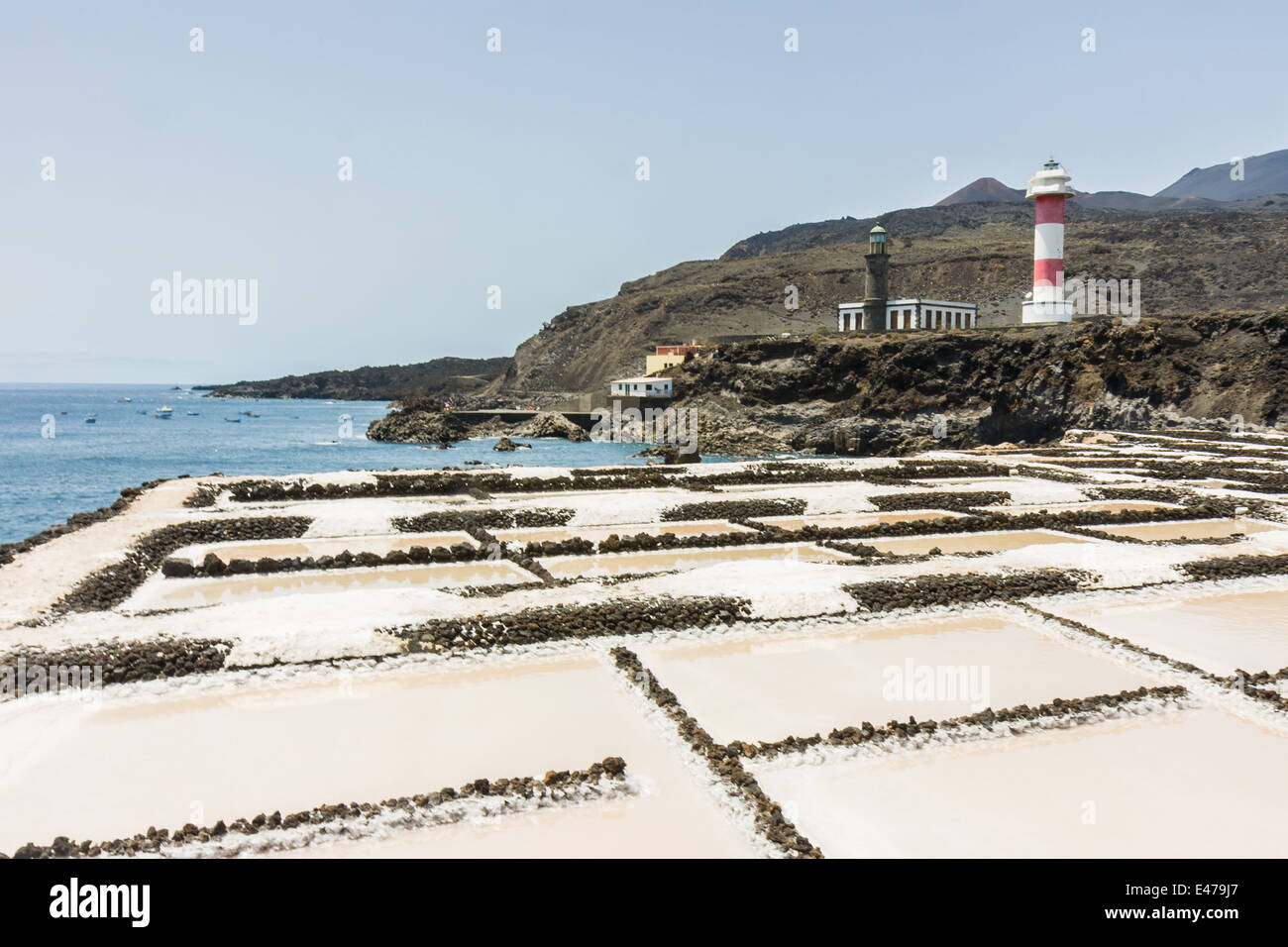 Salt extraction of the sea at La Palma, Canary Islands Stock Photo