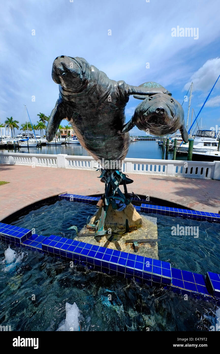 Manatee Sculpture Waterfront Bradenton Florida Manatee River FL US USA Stock Photo