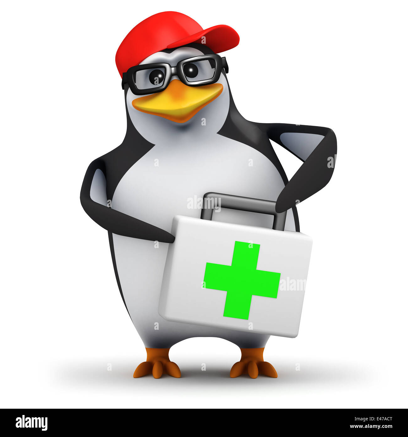 3d Academic penguin arrives with first aid Stock Photo