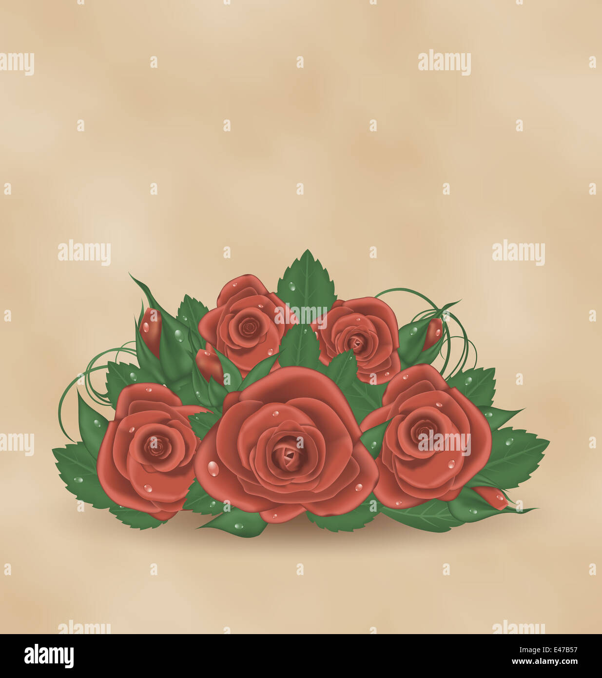 Illustration vintage cute card with bouquet roses - vector Stock Photo ...