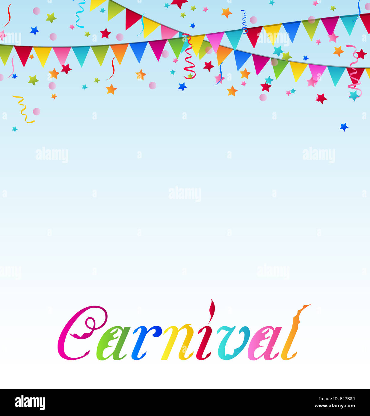 Illustration carnival background with flags, confetti, text - vector ...