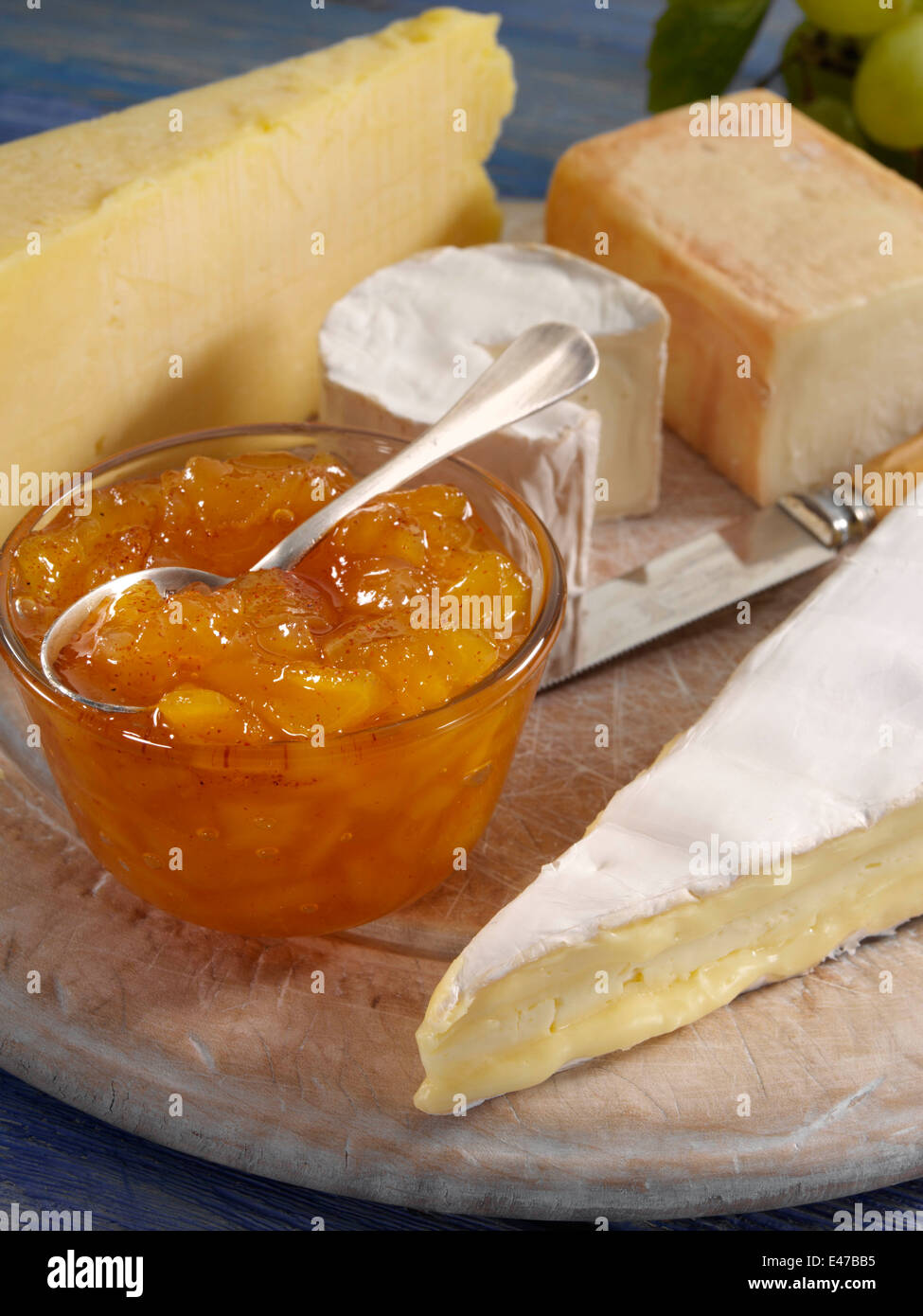 Cheese board and chutney Stock Photo Alamy