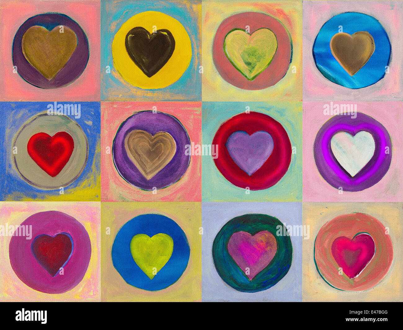 Abstract art, contemporary geometric painting. For the love of hearts. Stock Photo