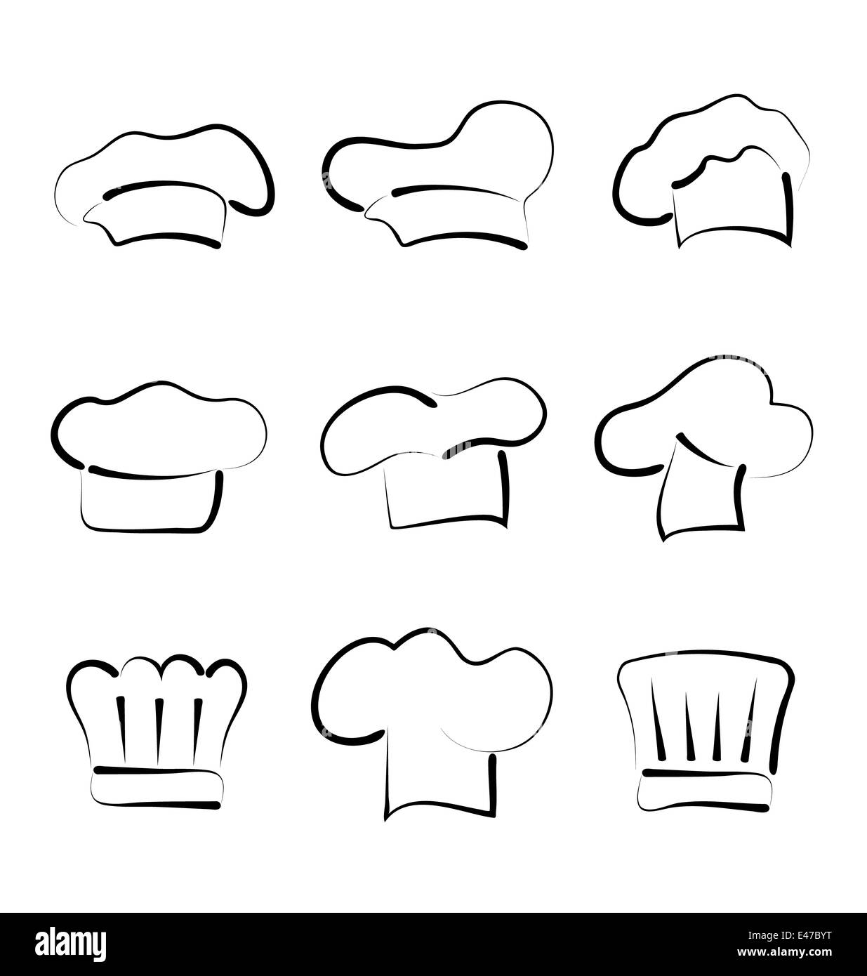 Illustration set of chef hats isolated on white background, sketch