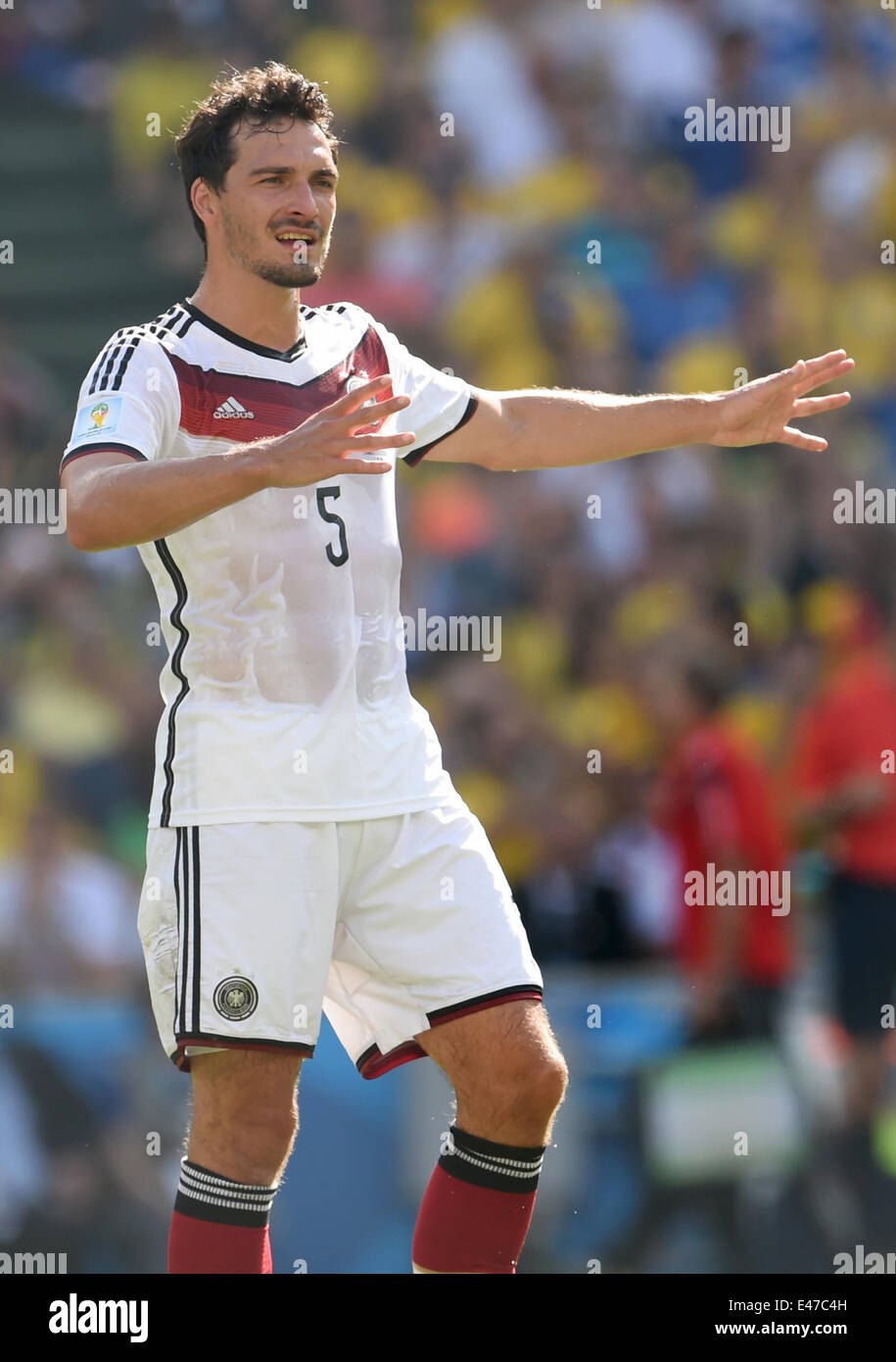 Rio de Janeiro, Brazil. 04th July, 2014. Mats Hummels of Germany gestures during the FIFA World Cup 2014 quarter final soccer match between France and Germany at Estadio do Maracana in Rio de Janeiro, Brazil, 04 July 2014. Photo: Andreas Gebert/dpa/Alamy Live News Stock Photo