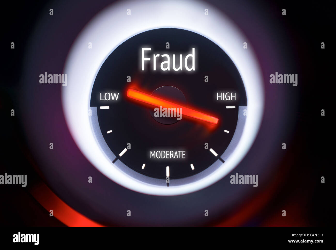 High Levels of Fraud concept displayed on a gauge Stock Photo