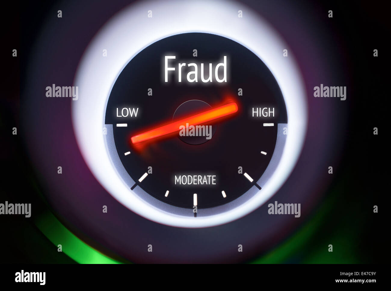 Low Levels of Fraud concept displayed on a gauge Stock Photo