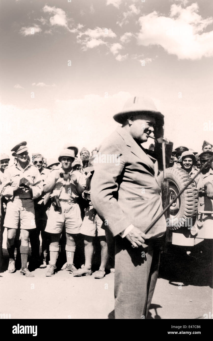 Winston Churchill visiting allied soldiers at Tel-el-Kebir 9 August 1942 World War Two 2  ii Egypt Stock Photo