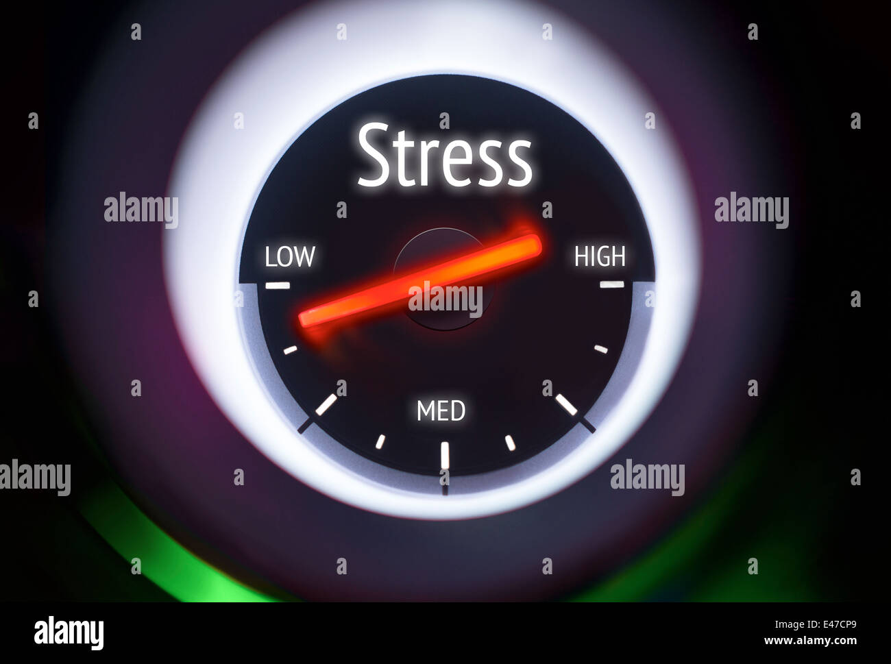 Low Levels of Stress concept displayed on a gauge Stock Photo