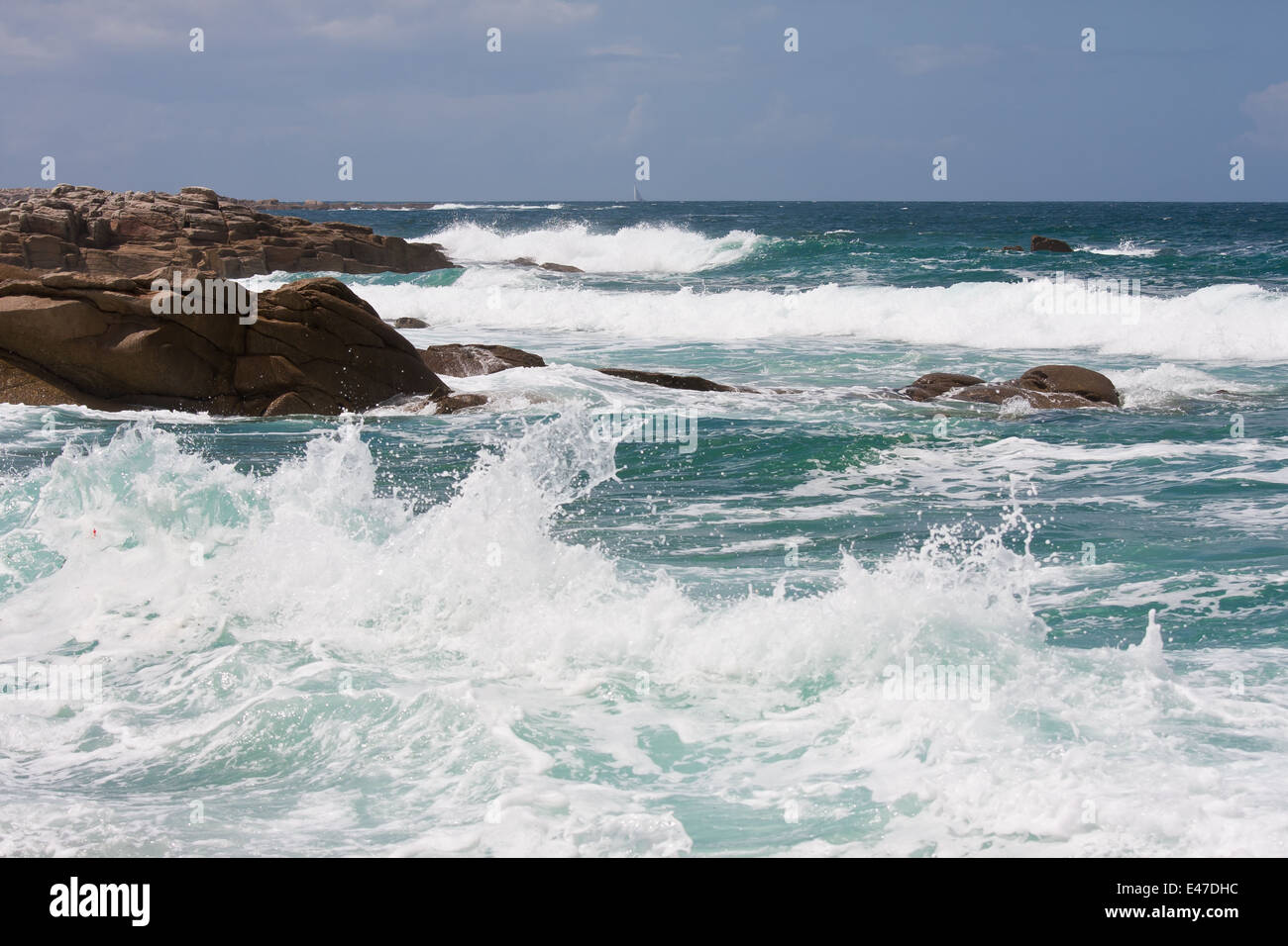 Waves breaking at rocky coast of Brittany, France Stock Photo - Alamy