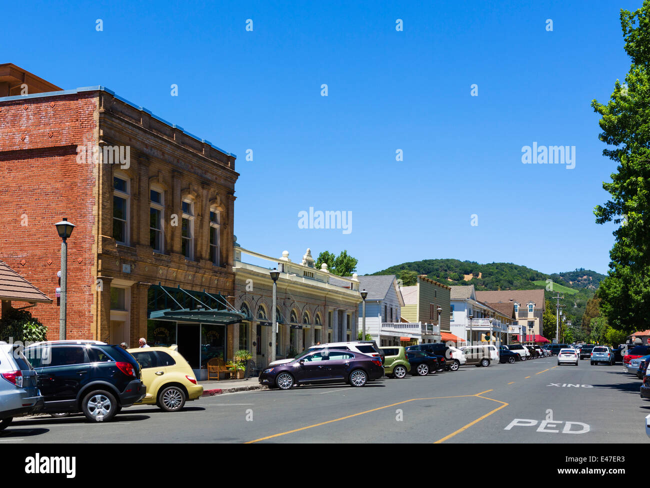 Shops along 1st St W in the Main Square, Sonoma, Sonoma Valley, Wine Country, California, USA Stock Photo