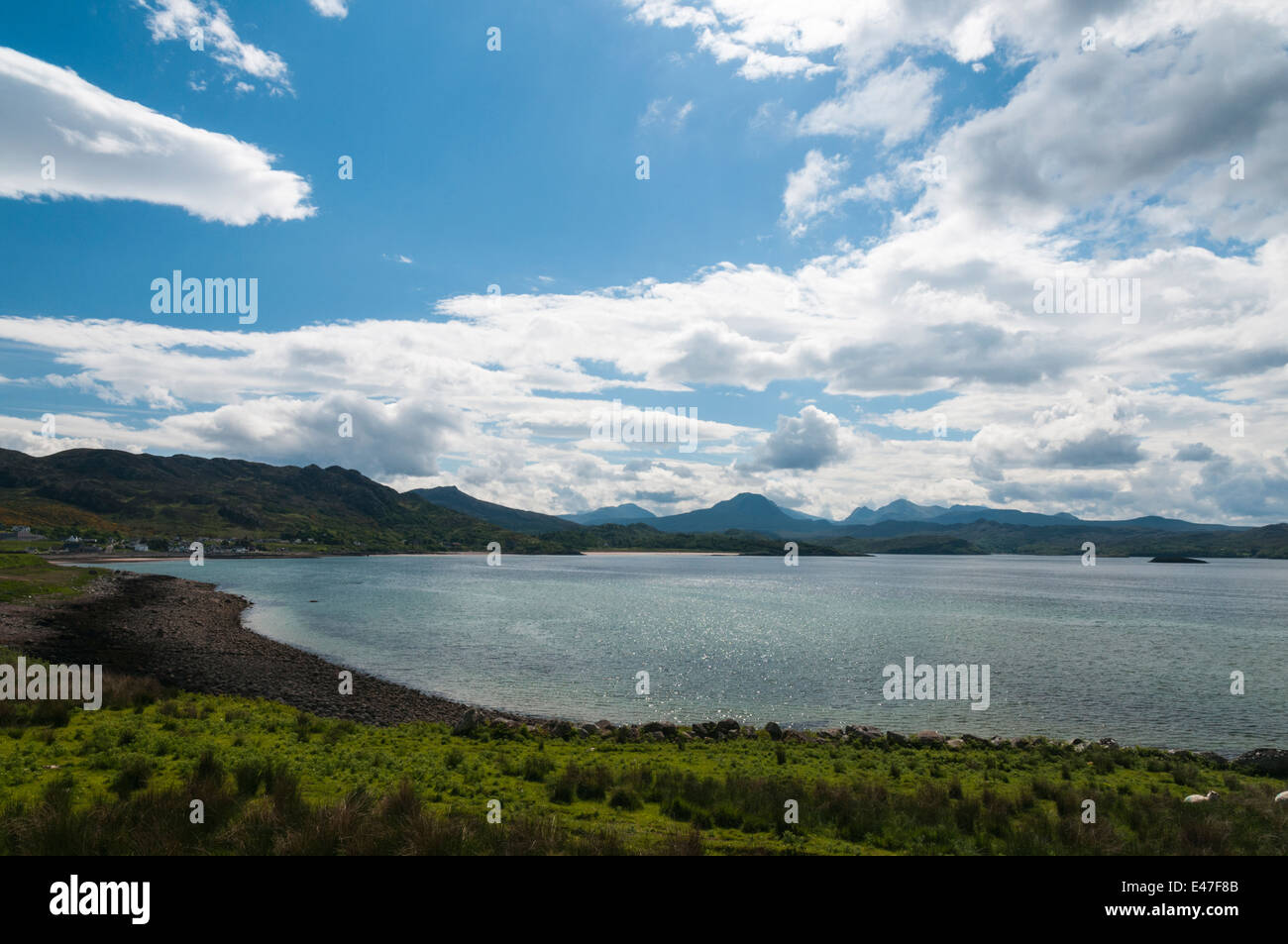 Gairloch Bay looking towards Shieldaig Forest and the Torridon mountains Stock Photo