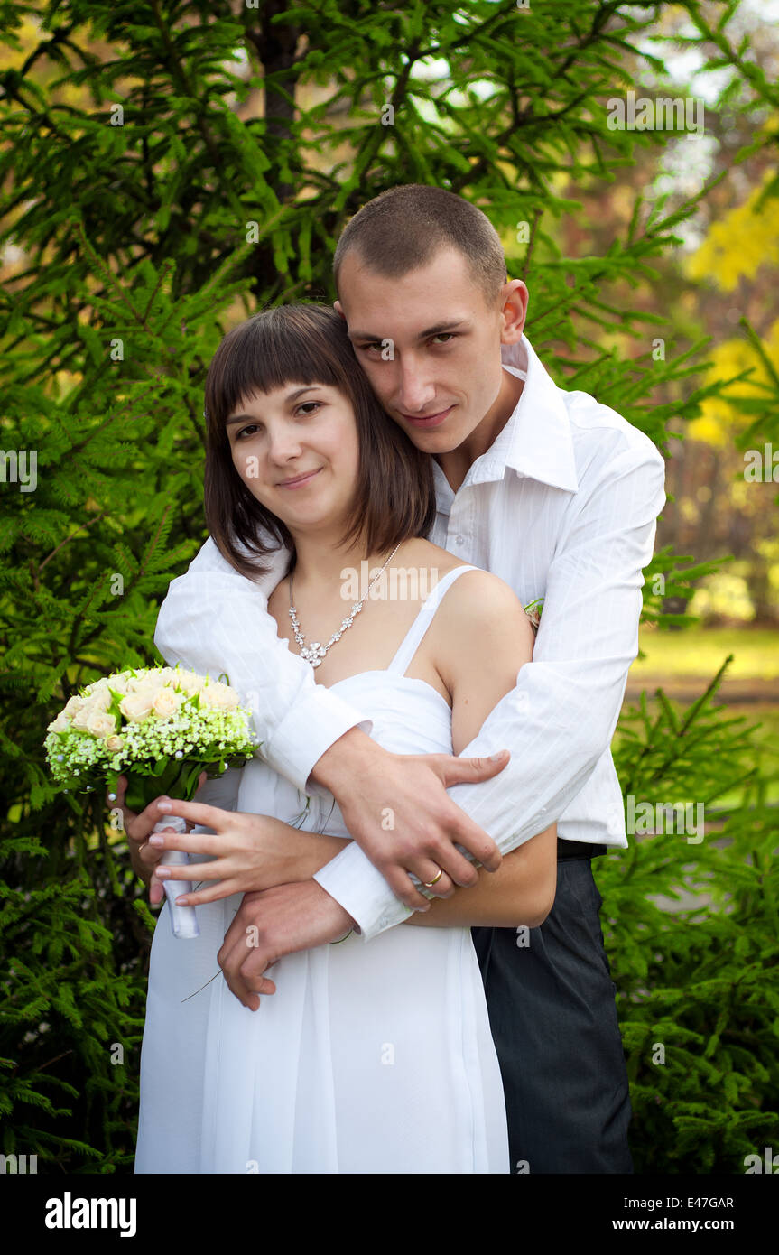 Beautiful european young newlywed couple Stock Photo