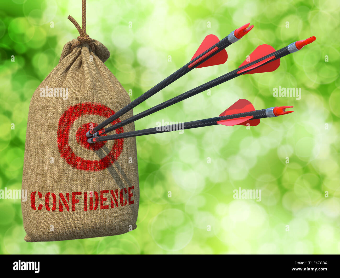 Confidence - Arrows Hit in Red Mark Target. Stock Photo
