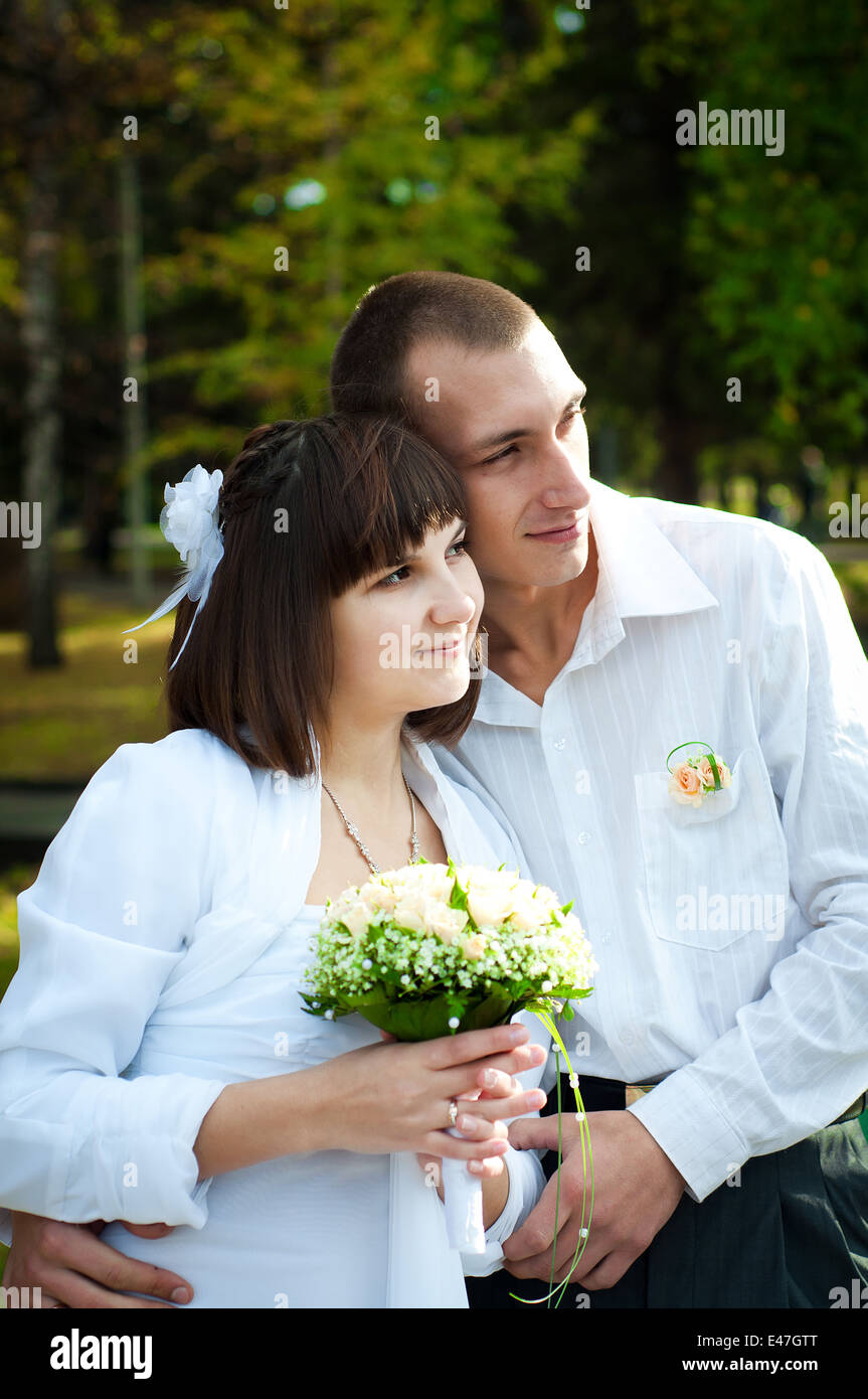 Beautiful european young newlywed couple Stock Photo