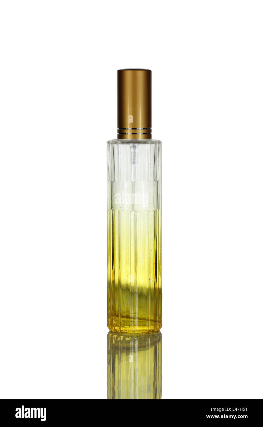 Yellow perfume bottle isolated on white background Stock Photo - Alamy
