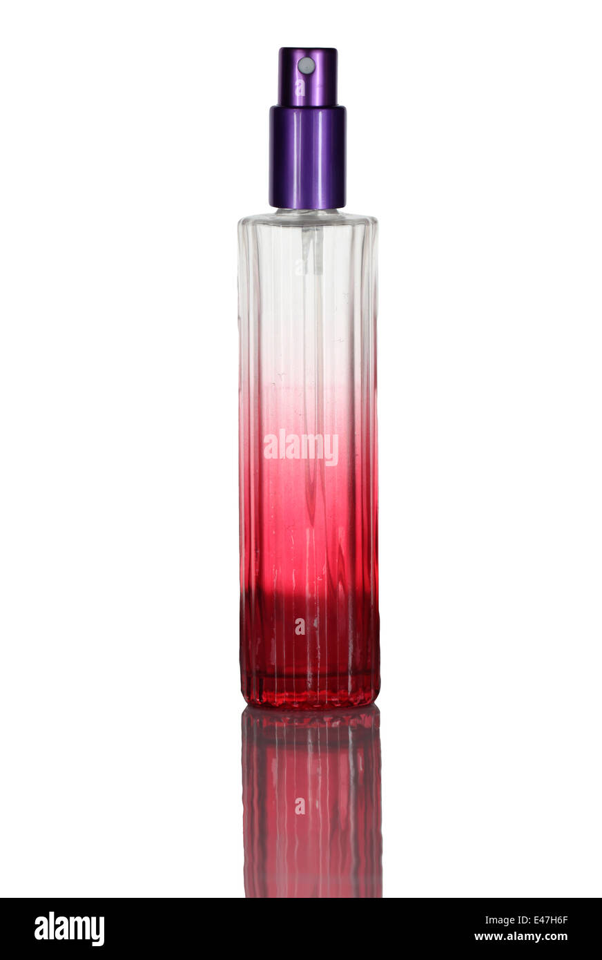 Red perfume bottle isolated on white background. Stock Photo
