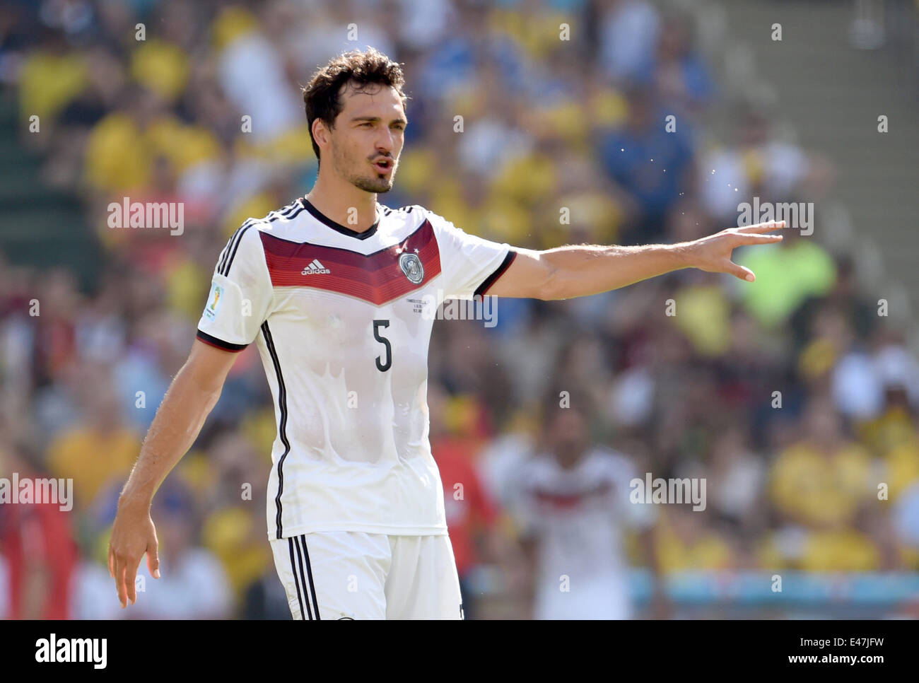 Rio de Janeiro, Brazil. 04th July, 2014. Mats Hummels of Germany reacts during the FIFA World Cup 2014 quarter final soccer match between France and Germany at Estadio do Maracana in Rio de Janeiro, Brazil, 04 July 2014. Photo: Andreas Gebert/dpa/Alamy Live News Stock Photo