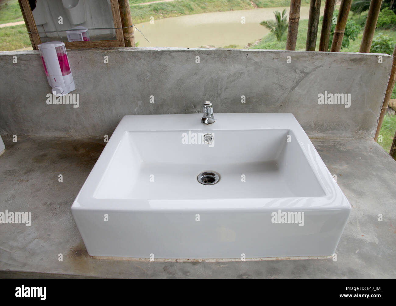 washbasin of Modern form in toilet. Stock Photo