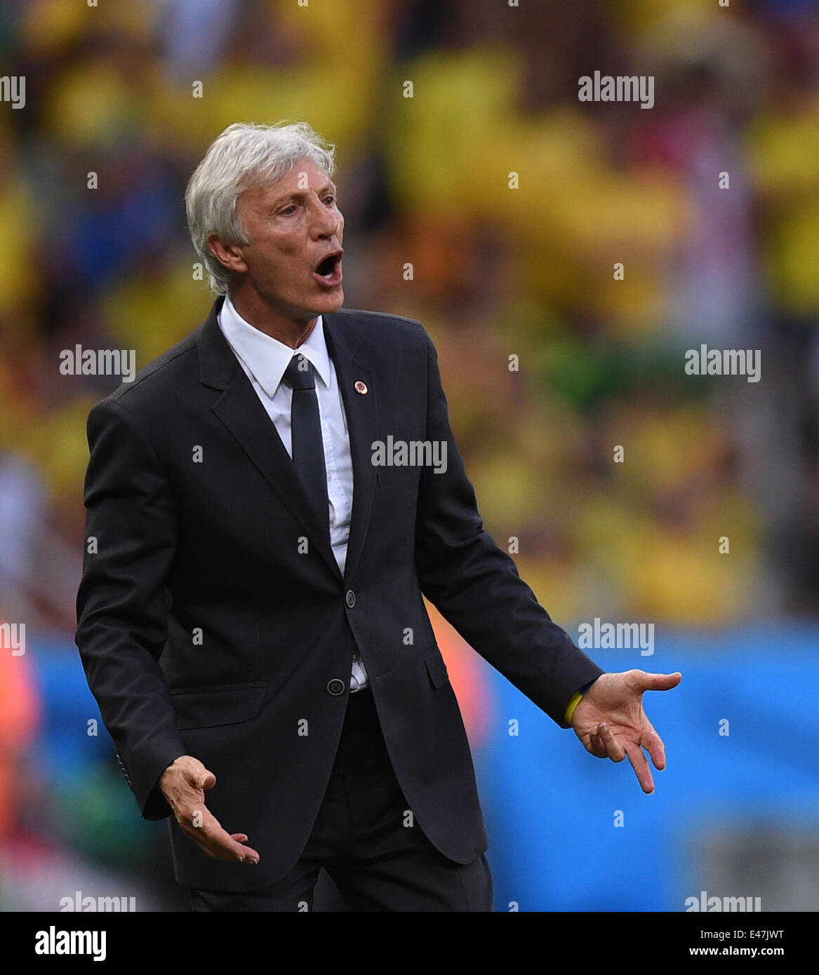 Fortaleza, Brazil. 04th July, 2014. Head coach Jose Pekerman of Colombia reacts during the FIFA World Cup 2014 quarter final match soccer between Brazil and Colombia at the Estadio Castelao in Fortaleza, Brazil, 04 July 2014. Photo: Marius Becker/dpa/Alamy Live News Stock Photo