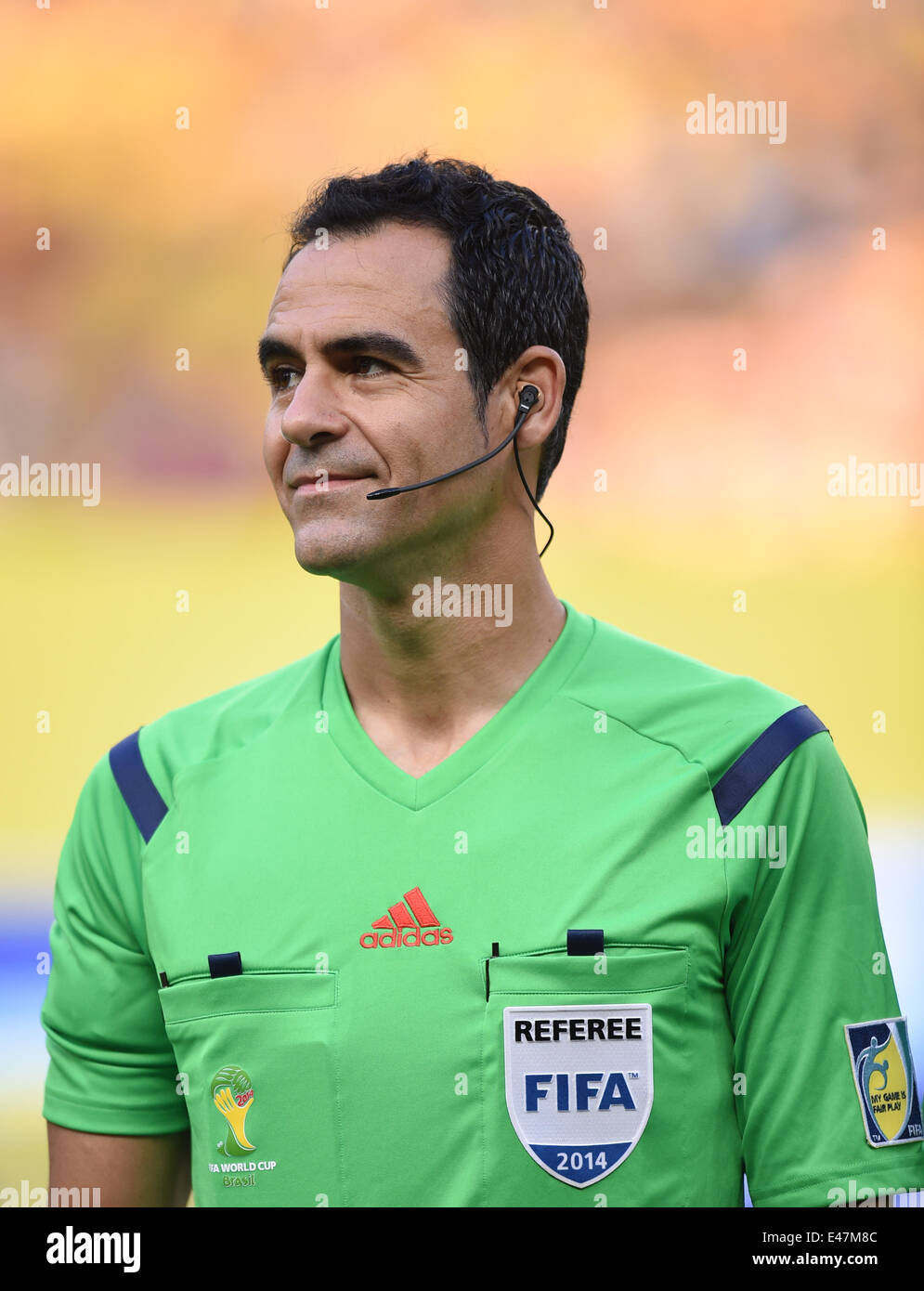 Fortaleza, Brazil. 04th July, 2014. Referee Carlos Velasco Carballo of Spain seen during the FIFA World Cup 2014 quarter final match soccer between Brazil and Colombia at the Estadio Castelao in Fortaleza, Brazil, 04 July 2014. Photo: Marius Becker/dpa/Alamy Live News Stock Photo