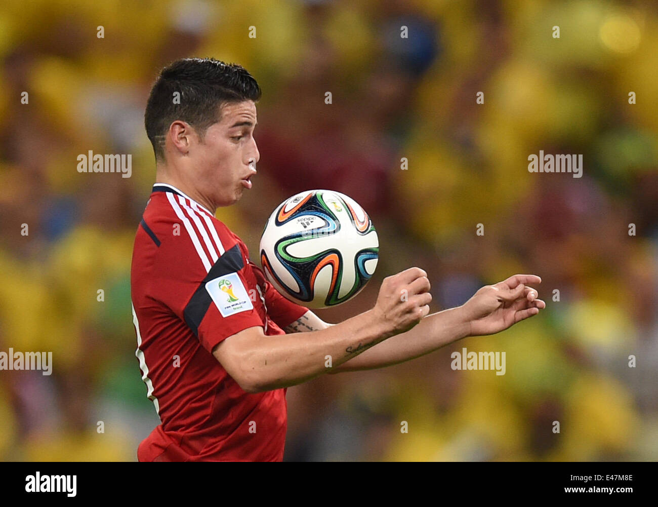 Fortaleza, Brazil. 04th July, 2014. James Rodriguez of Colombia in action during the FIFA World Cup 2014 quarter final match soccer between Brazil and Colombia at the Estadio Castelao in Fortaleza, Brazil, 04 July 2014. Photo: Marius Becker/dpa/Alamy Live News Stock Photo