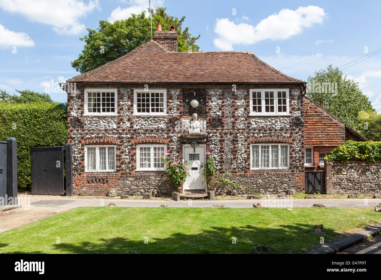 Traditional flint and brick detached house, Shoreham, Kent. Stock Photo