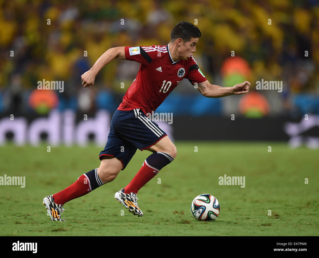 Fortaleza, Brazil. 04th July, 2014. James Rodriguez of Colombia in action during the FIFA World Cup 2014 quarter final match soccer between Brazil and Colombia in Fortaleza, Brazil, 04 July 2014. Photo: Marius Becker/dpa/Alamy Live News Stock Photo
