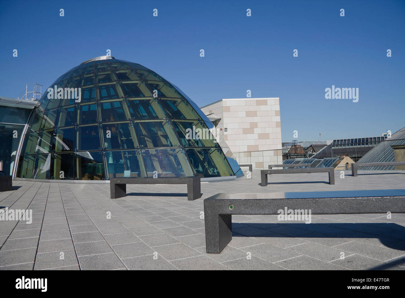 Glass dome on the roof of Liverpool Central Library, Merseyside, UK.  The new restored library opened on 17th May 2013. Stock Photo