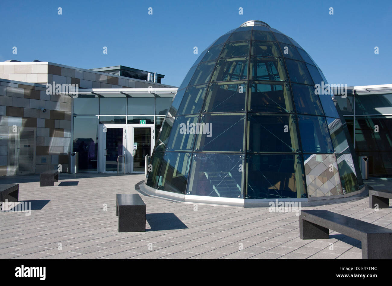 Glass dome on the roof of Liverpool Central Library, Merseyside, UK.  The new restored library opened on 17th May 2013. Stock Photo