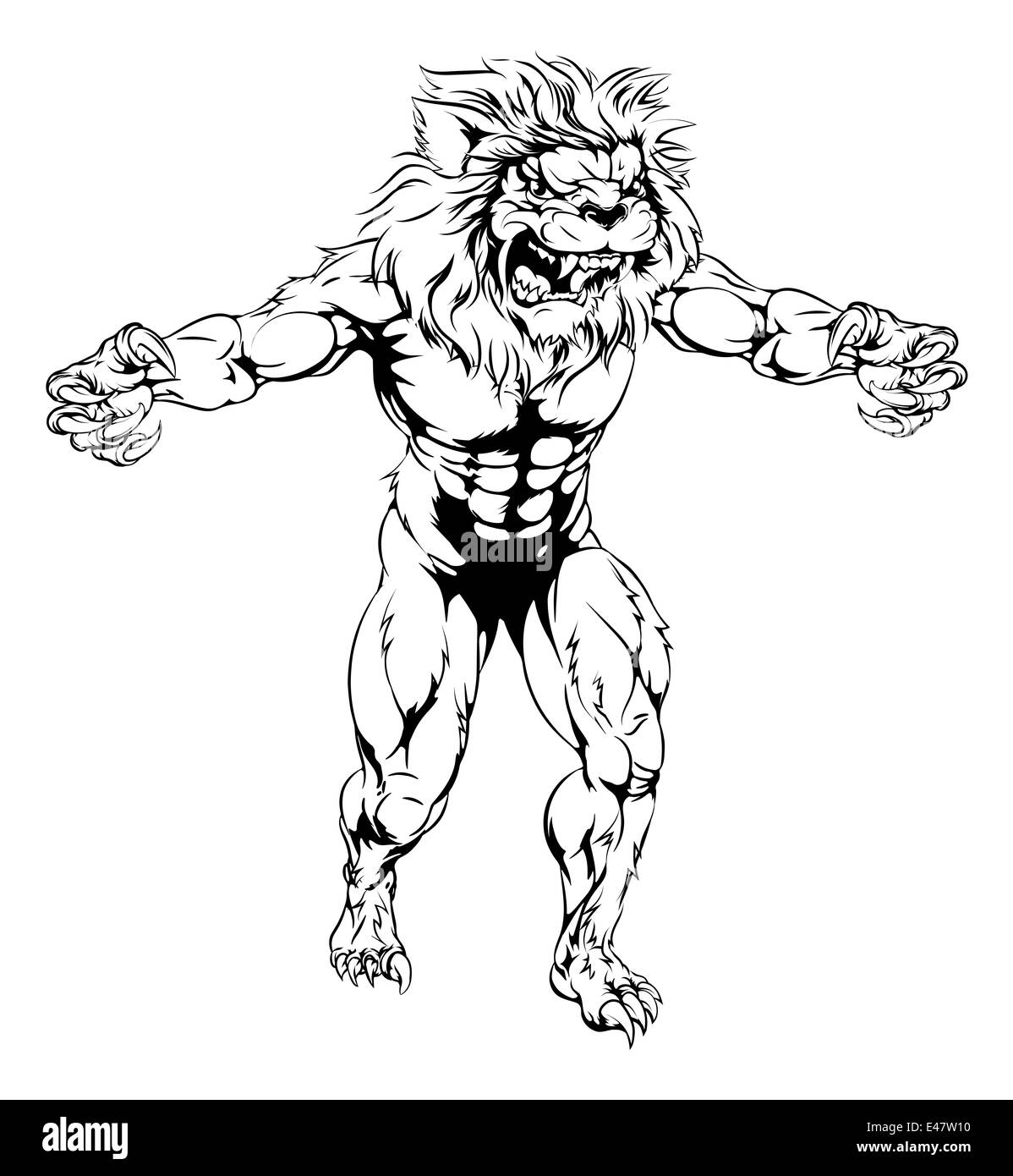 An illustration of a Lion scary sports mascot with claws out Stock