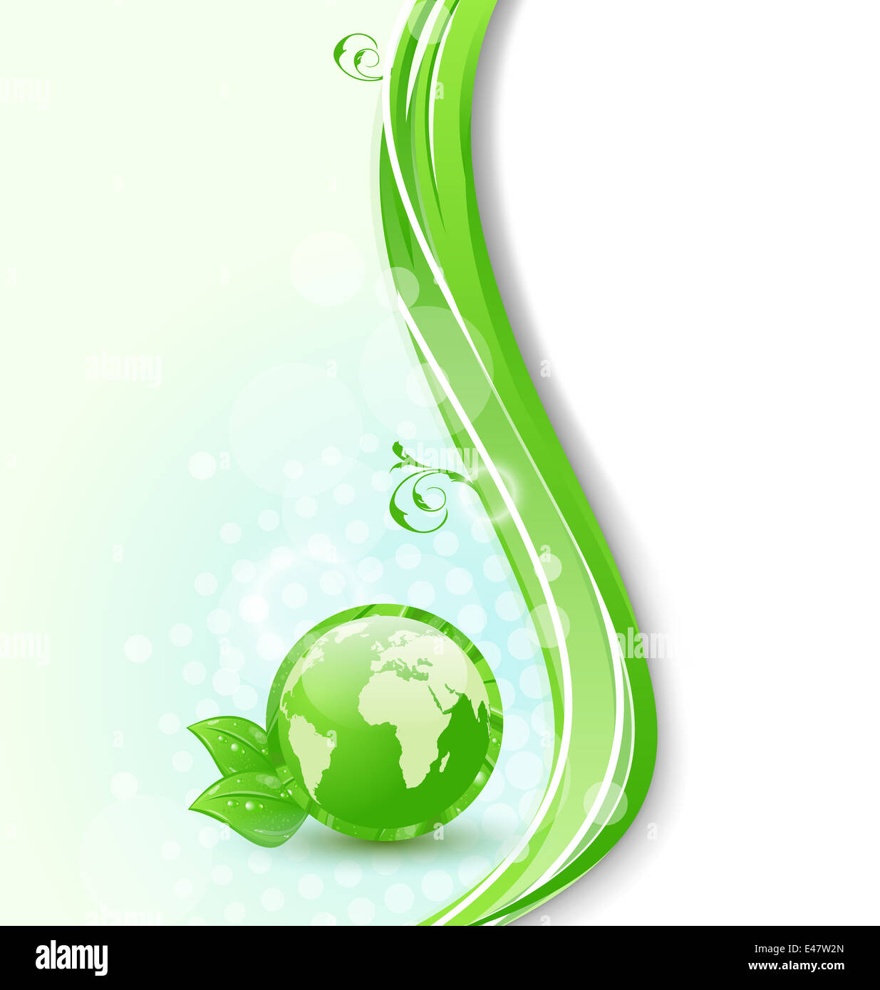 Illustration background with global planet and eco green leaves ...