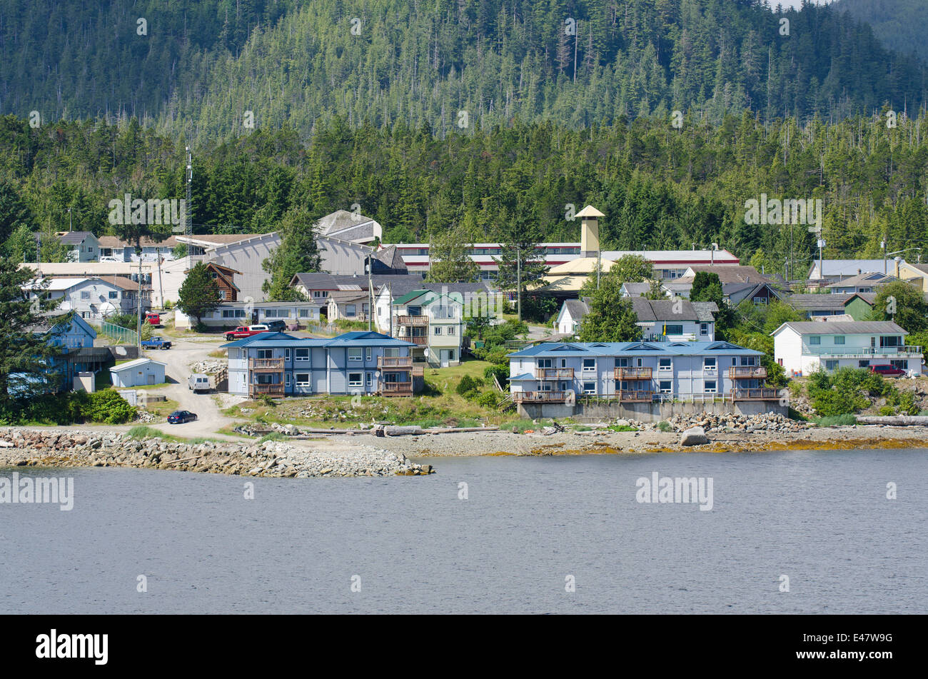 Community of Bella Bella indian reserve, campbell island, Inside Passage, British Columbia, Canada. Stock Photo