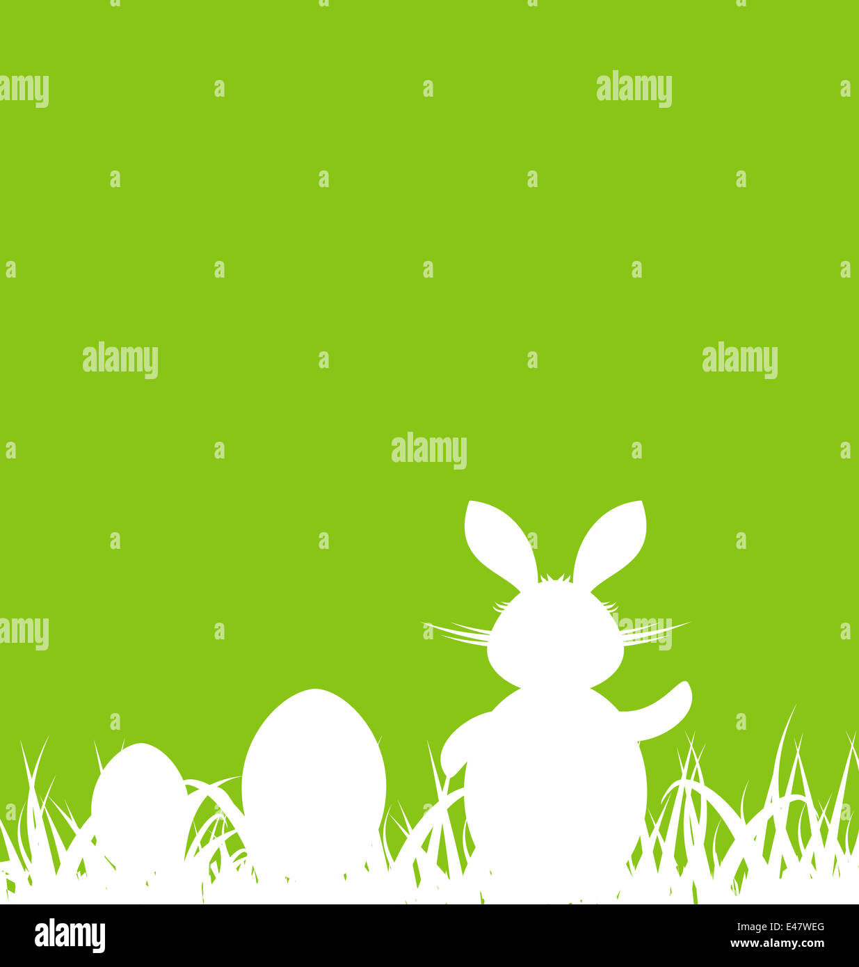 Illustration cartoon green background with Easter rabbit and eggs ...