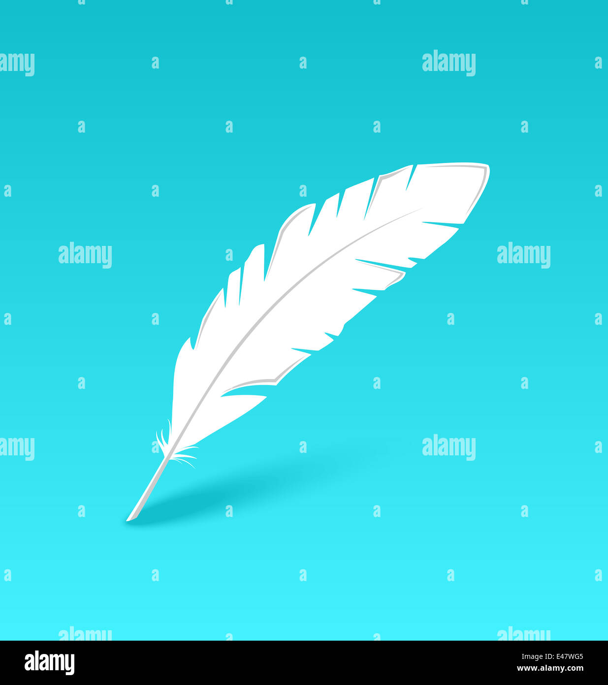 Illustration white feather isolated on blue background - vector Stock ...