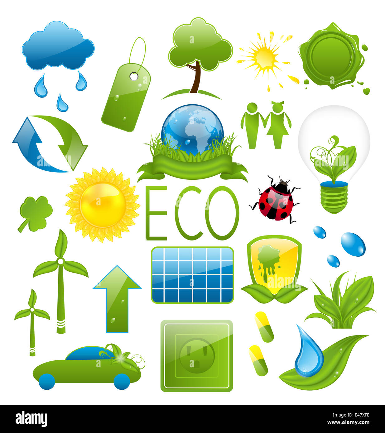 Illustration set of green ecology icons (2) - vector Stock Photo - Alamy