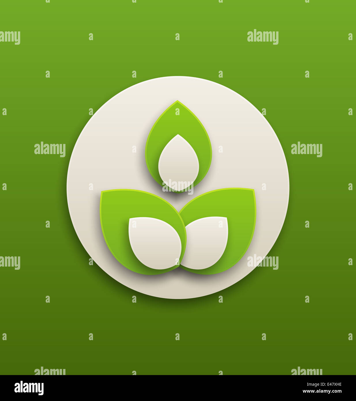 Illustration circle label with green leaves - vector Stock Photo - Alamy
