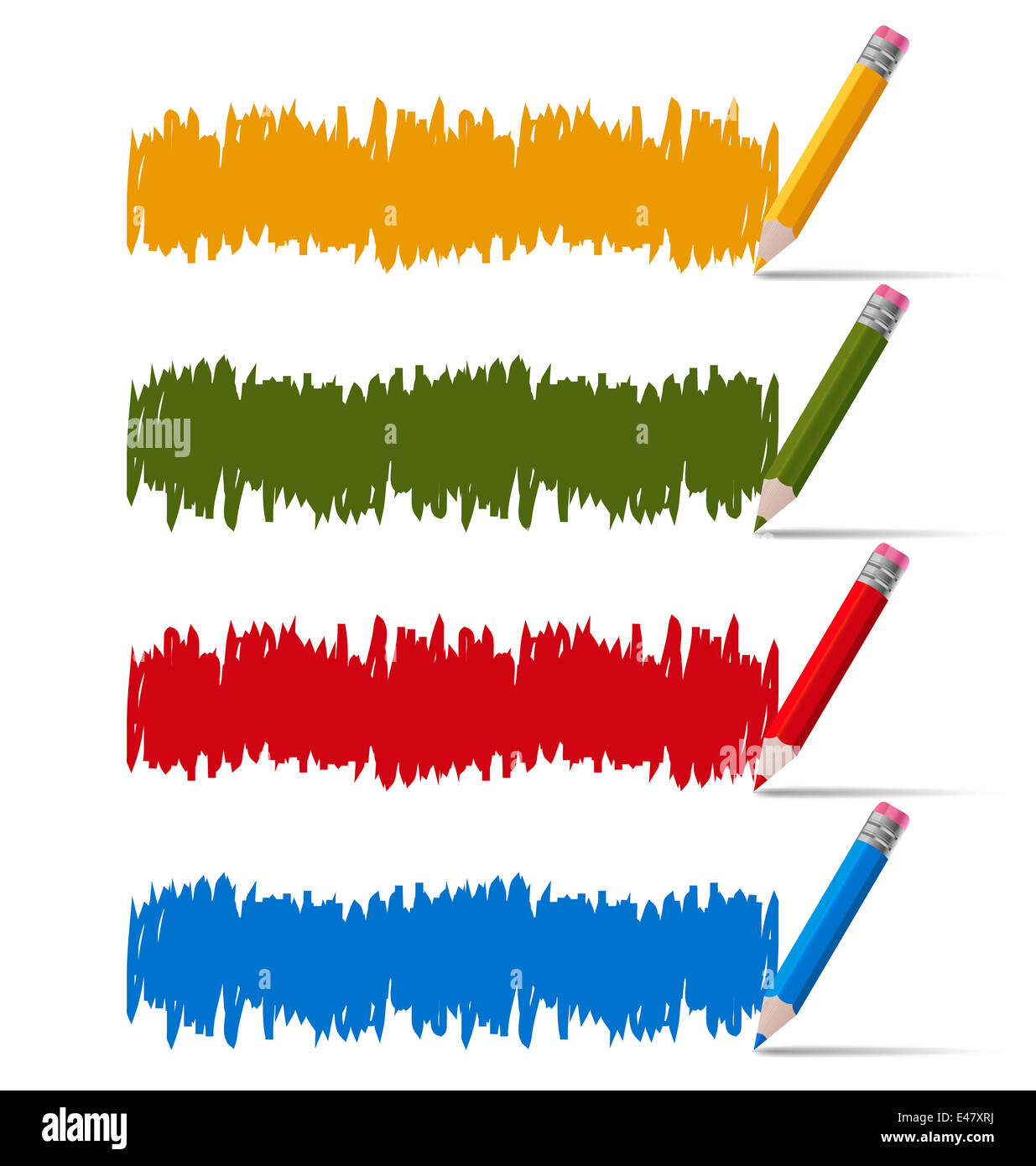 Illustration set of colored doodle sketch banners. Handdrawn with