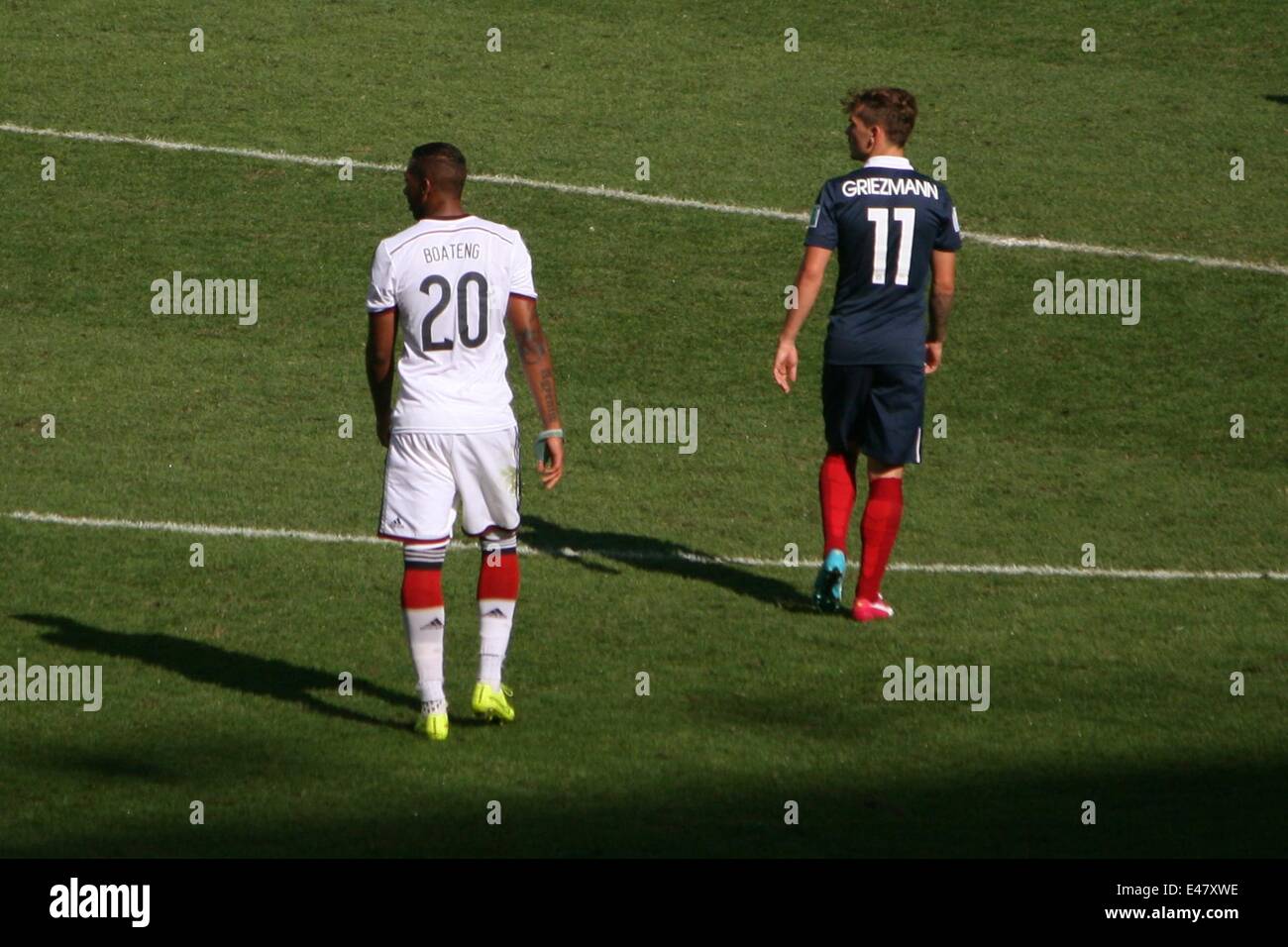 Rio de Janeiro, Brazil. 04th July, 2014. 2014 FIFA World Cup Brazil. Jérôme Boateng (GER) and Antoine Griezmann (FRA) in the quarterfinals match France 0-1 Germany. Rio de Janeiro, Brazil, 4th July, 2014. Credit:  Maria Adelaide Silva/Alamy Live News Stock Photo