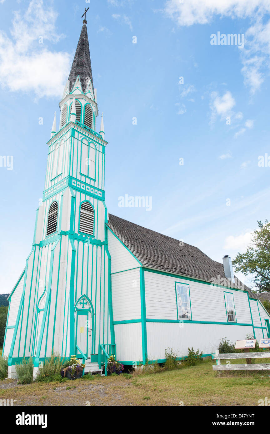 Our Lady of Hope Catholic Church spire steeple Fort Saint James, British Columbia, Canada. Stock Photo