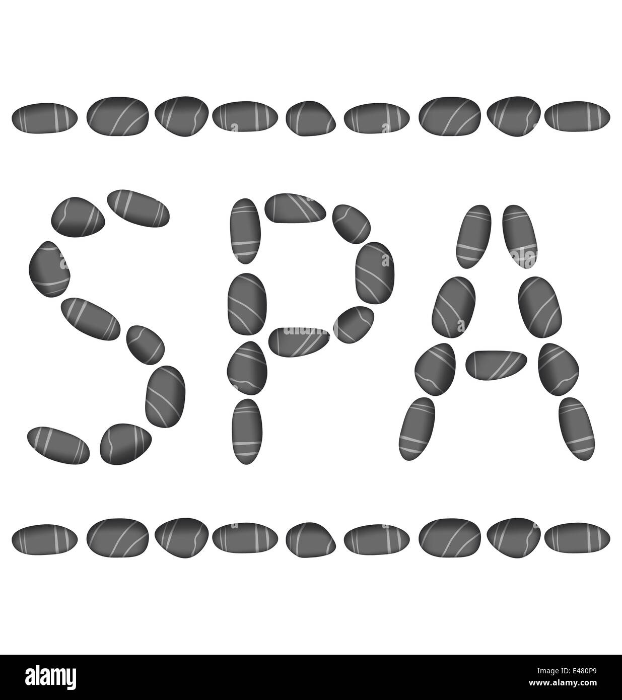 Illustration lettering spa made of pebbles, isolated on white ...