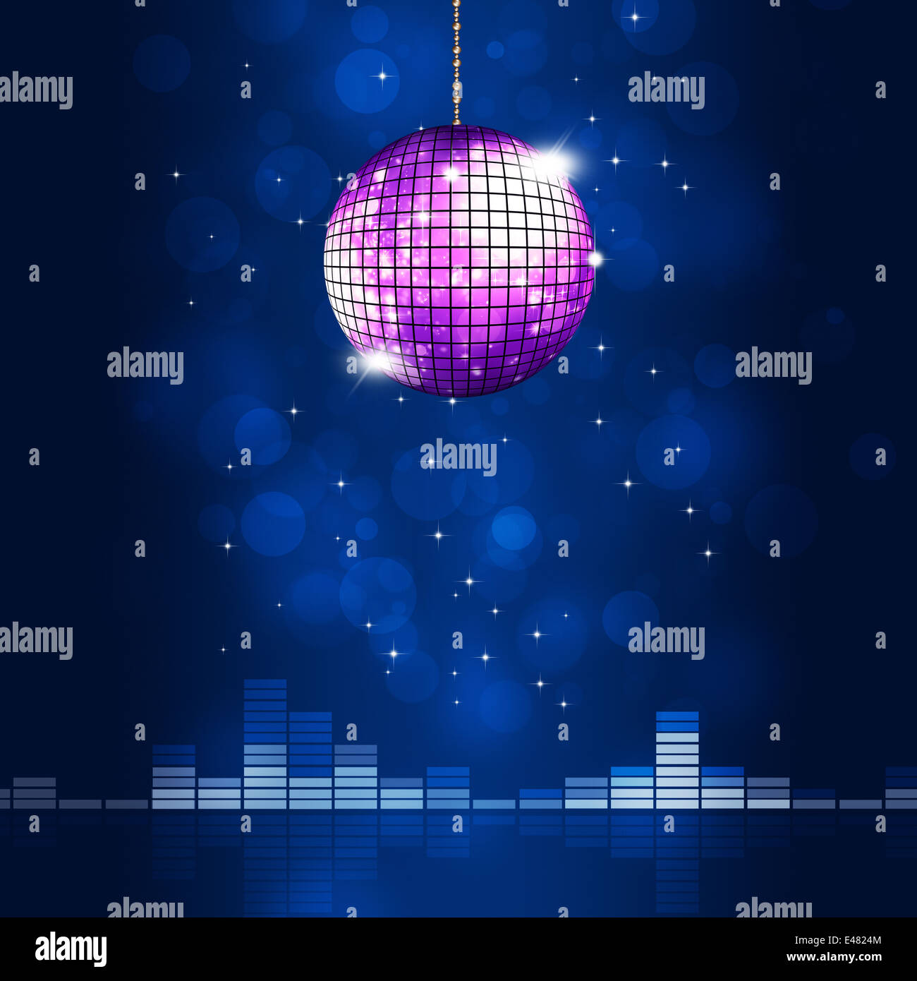 music party disco ball on blue background with bokeh lights and ...